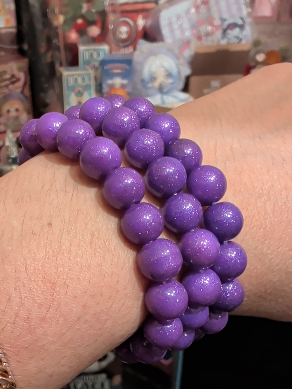 3 Purple Beaded Stretch Bracelet - Women Jewelry